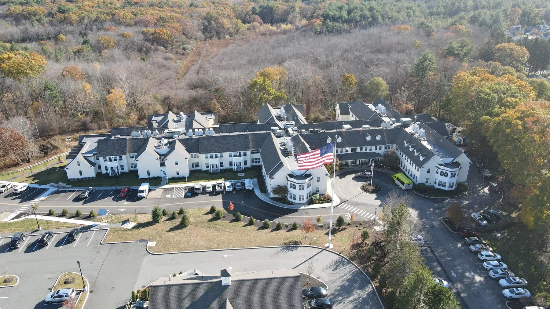 Aerial view of Atria Merrimack, a South Coast Improvement Company senior living project